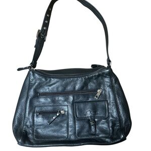 Stone Mountain Black Leather Shoulder Bag With Adjustable Strap Great Condition